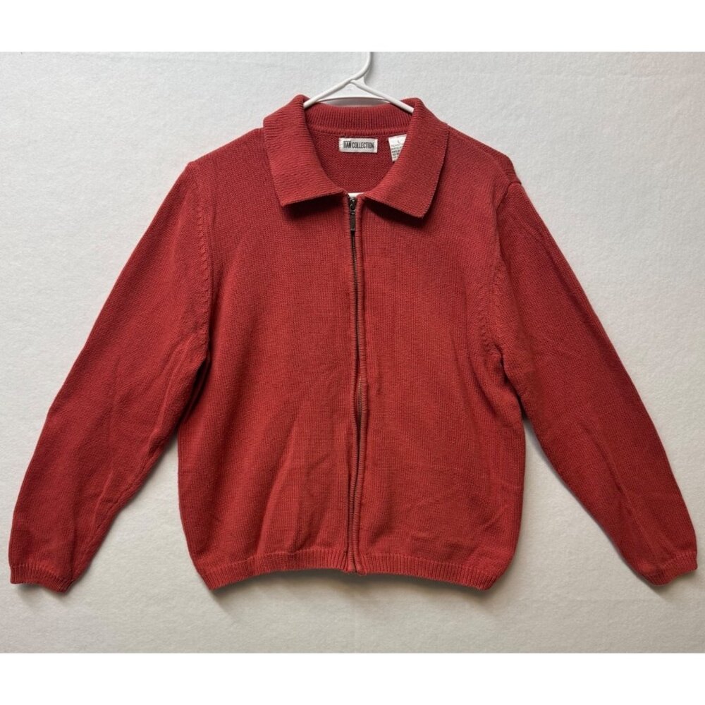 Tian Collection Womens Red Full-Zip Cardigan Sweater L Cotton Blend Knit